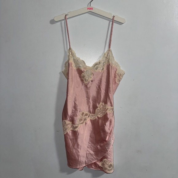 Pink Stitch Other - Vintage Y2K Victoria's Secret Gold Label Coquette Pink Satin Lace Slip M Dress